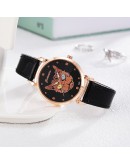  Watch Women Leather Watch Unique Cat Pattern Ladies Simple Quartz Bracelet Wristwatch Women Black Clock Relogio Feminino