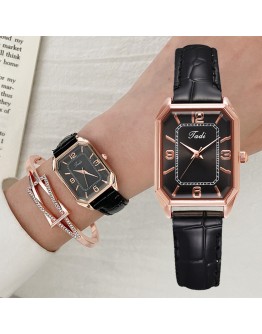  Women Square Wrist Watch Crystal Bracelet Leather Rhinestone Designer Ladies Black Clock Simple Dress Gfit Montre Femme