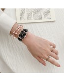  Women Square Wrist Watch Crystal Bracelet Leather Rhinestone Designer Ladies Black Clock Simple Dress Gfit Montre Femme