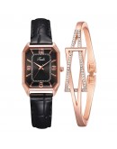  Women Square Wrist Watch Crystal Bracelet Leather Rhinestone Designer Ladies Black Clock Simple Dress Gfit Montre Femme