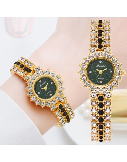 Diamond Women Watch  Rhinestone Elegant Ladies Watches Green Dial Bracelet Clock Wrist Watches For Women Relogio Feminino