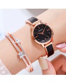 Lvpai  2PCS/Set Women Watches  Black Starry Sky Watch For Women Simple Dress Rhinestone Ladies Bracelet Quartz Clock