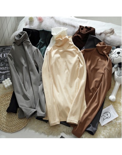 Autumn Long-sleeved Turtleneck Double-sided Dralon Warm T-shirt Winter Solid Casual Bottoming Tshirt Blouses Women Crop Tops