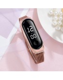  LED Women Magnetic Bracelet Watches Rose Gold Digital Dress Watch Quartz Wristwatch Ladies Clock relogio feminino