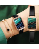 Watch Women  Rectangle Dial Dress Bracelet Watches Set Ladies Leather Band Quartz Wristwatch Female Clock Zegarek Damski