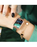 Watch Women  Rectangle Dial Dress Bracelet Watches Set Ladies Leather Band Quartz Wristwatch Female Clock Zegarek Damski