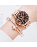 Women   Watch Leopard Pattern Rhinestone Elegant Ladies Watches Gold Clock Wrist Watches For Women relogio feminino