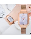  Women Watches Dress Magnet Buckle Rectangular Dial Rhinestone Watch Ladies Quartz Wrist Watch Bracelet Set Reloj Mujer