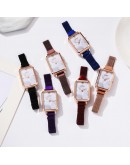  Women Watches Dress Magnet Buckle Rectangular Dial Rhinestone Watch Ladies Quartz Wrist Watch Bracelet Set Reloj Mujer