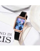  Women Romantic Rectangular Dial Wrist Watch Leather Rhinestone Designer Ladies Clock Simple Dress Gfit Montre Femme