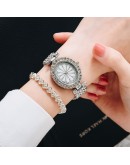  Women Rose Gold Watch  Ladies Quartz Diamond Wristwatch Elegant Female 2pcs Set Bracelet Watches Relogio Feminino