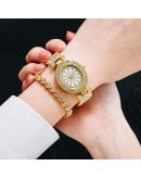  Women Rose Gold Watch  Ladies Quartz Diamond Wristwatch Elegant Female 2pcs Set Bracelet Watches Relogio Feminino