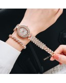  Women Rose Gold Watch  Ladies Quartz Diamond Wristwatch Elegant Female 2pcs Set Bracelet Watches Relogio Feminino