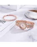  Women Rose Gold Watch  Ladies Quartz Diamond Wristwatch Elegant Female 2pcs Set Bracelet Watches Relogio Feminino