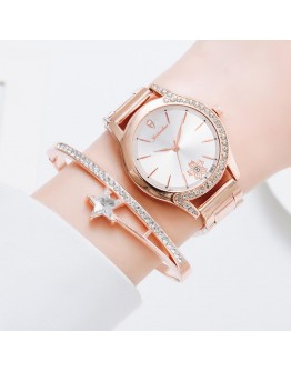   Bracelet Watches Set For Women  Rose Gold Quartz Clock Dress Ladies Diamond Wrist Watch Clock Zegarek Damski