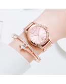   Bracelet Watches Set For Women  Rose Gold Quartz Clock Dress Ladies Diamond Wrist Watch Clock Zegarek Damski