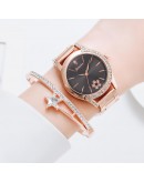   Bracelet Watches Set For Women  Rose Gold Quartz Clock Dress Ladies Diamond Wrist Watch Clock Zegarek Damski