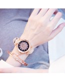   European  style Women Watch + Bracelet   Quartz Watches Reloj Mujer Casual Leather Wristwatch