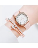 Watch For Women Bracelet Set Simple Ladies Bracelet Watch Casual Leather Quartz Wristwatch 2pcs Set Black Clock Zegarek Damski