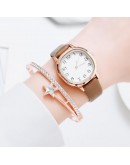 Watch For Women Bracelet Set Simple Ladies Bracelet Watch Casual Leather Quartz Wristwatch 2pcs Set Black Clock Zegarek Damski