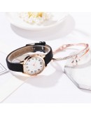 Watch For Women Bracelet Set Simple Ladies Bracelet Watch Casual Leather Quartz Wristwatch 2pcs Set Black Clock Zegarek Damski