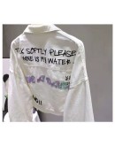 Wome Denim Jackets Cartoon Print White Basic Short Jackets  Spring Autumn Long Sleeve Letter Printted Outerwear Coats