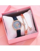 Casual Women Romantic Flowers Wrist quartz Watch Bracelet Leather Rhinestone Designer Simple Black Ladies Watches Montre Femme