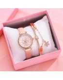 Casual Women Romantic Flowers Wrist quartz Watch Bracelet Leather Rhinestone Designer Simple Black Ladies Watches Montre Femme