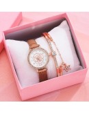 Casual Women Romantic Flowers Wrist quartz Watch Bracelet Leather Rhinestone Designer Simple Black Ladies Watches Montre Femme