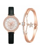 Casual Women Romantic Flowers Wrist quartz Watch Bracelet Leather Rhinestone Designer Simple Black Ladies Watches Montre Femme