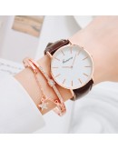 Simple  Watch Women Leather Watch Bracelet Set Ladies Dress Quartz Bracelet Wrist Watch Women's Clock Relogio Feminino