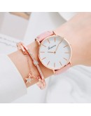 Simple  Watch Women Leather Watch Bracelet Set Ladies Dress Quartz Bracelet Wrist Watch Women's Clock Relogio Feminino