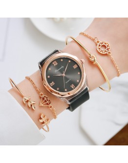 5pcs Set Top Style  Women's Watch  Rubber Band Analog Quartz WristWatch Ladies Watch Women Dress Clock Montre Femme