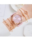 5pcs Set Top Style  Women's Watch  Rubber Band Analog Quartz WristWatch Ladies Watch Women Dress Clock Montre Femme