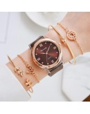 5pcs Set Top Style  Women's Watch  Rubber Band Analog Quartz WristWatch Ladies Watch Women Dress Clock Montre Femme