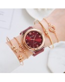 5pcs Set Top Style  Women's Watch  Rubber Band Analog Quartz WristWatch Ladies Watch Women Dress Clock Montre Femme