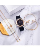 5pcs Set Top Style  Women's Watch  Rubber Band Analog Quartz WristWatch Ladies Watch Women Dress Clock Montre Femme