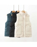 winter coat women puff waistcoat vest women sleeveless jacket fall  women clothing chaleco de mezclilla mujer stand collar