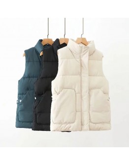 winter coat women puff waistcoat vest women sleeveless jacket fall  women clothing chaleco de mezclilla mujer stand collar