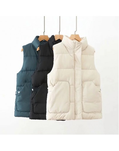 winter coat women puff waistcoat vest women sleeveless jacket fall  women clothing chaleco de mezclilla mujer stand collar