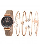 5pc/set   Women Watches Starry Sky Magnet Watch Buckle  Casual Female Wristwatch Roman Numeral Simple Bracelet