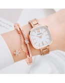 Gaiety  Ladies Wrist Watches Dress Rose Gold Square Watch Women Crystal Bracelet Watches Set Female Clock Women Reloj Mujer