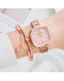 Gaiety  Ladies Wrist Watches Dress Rose Gold Square Watch Women Crystal Bracelet Watches Set Female Clock Women Reloj Mujer