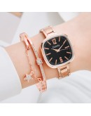 Gaiety  Ladies Wrist Watches Dress Rose Gold Square Watch Women Crystal Bracelet Watches Set Female Clock Women Reloj Mujer