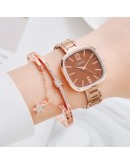 Gaiety  Ladies Wrist Watches Dress Rose Gold Square Watch Women Crystal Bracelet Watches Set Female Clock Women Reloj Mujer