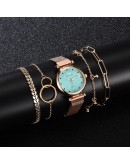  5pcs Set Watches For Women Bracelet Rose Gold Magnet Buckle Flower Watch Women Ladies Clock Bracelet Set relogio feminino