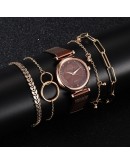  5pcs Set Watches For Women Bracelet Rose Gold Magnet Buckle Flower Watch Women Ladies Clock Bracelet Set relogio feminino