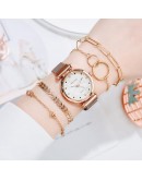  5pcs Set Watches For Women Bracelet Rose Gold Magnet Buckle Flower Watch Women Ladies Clock Bracelet Set relogio feminino