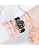  5pcs Set Watches For Women Bracelet Rose Gold Magnet Buckle Flower Watch Women Ladies Clock Bracelet Set relogio feminino