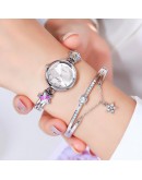 2PCS Set Lvpai   Bracelet Watches Set For Women Rhinestone Bracelet Watch Ladies Dress Watches montre femme reloj